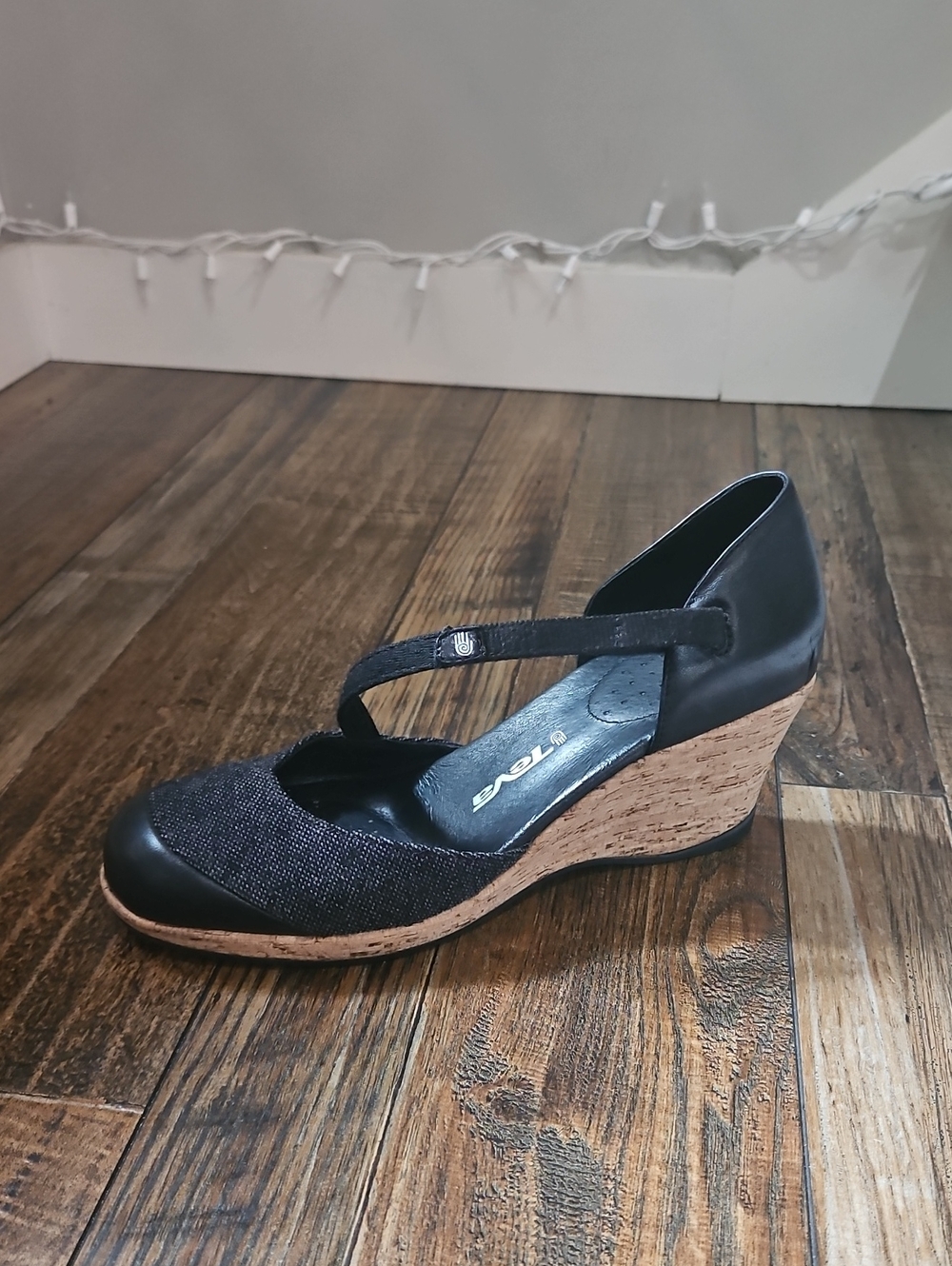 Teva Black Denim & Leather Cork Wedge Mary Jane Pump Outdoor‎ Casual Dressy